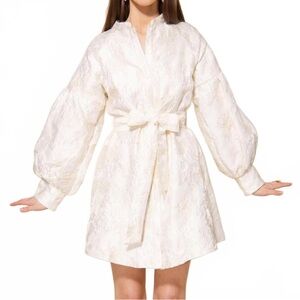 Elegant Cream & Gold Women's Jacquard Dress